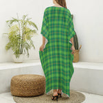 Shamrock Tartan St. Patrick's Day Print Silk V-Neck Kaftan Dress