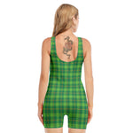 Shamrock Tartan St. Patrick's Day Print Sleeveless One Piece Swimsuit