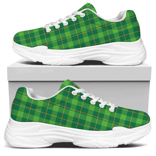 Shamrock Tartan St. Patrick's Day Print White Chunky Shoes