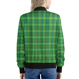 Shamrock Tartan St. Patrick's Day Print Women's Bomber Jacket