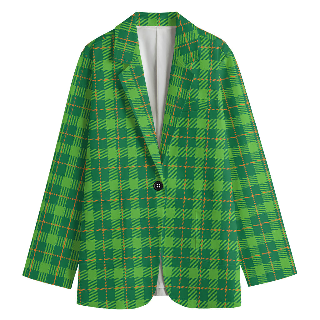 Shamrock Tartan St. Patrick's Day Print Women's Cotton Blazer