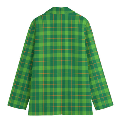 Shamrock Tartan St. Patrick's Day Print Women's Cotton Blazer