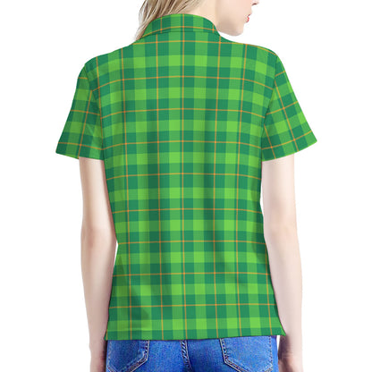 Shamrock Tartan St. Patrick's Day Print Women's Polo Shirt