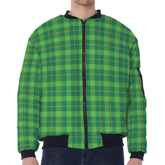 Shamrock Tartan St. Patrick's Day Print Zip Sleeve Bomber Jacket