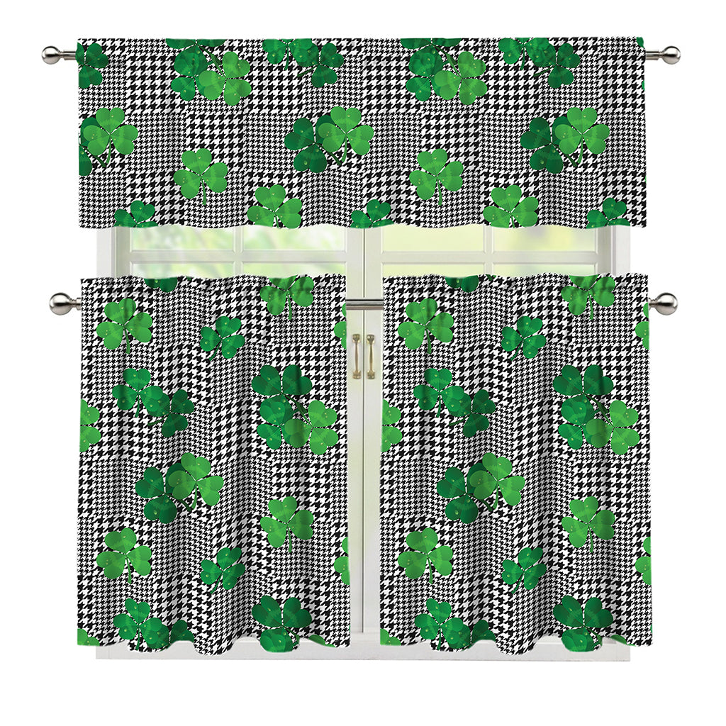 Shamrocks Houndstooth Pattern Print 3 Piece Kitchen Curtains