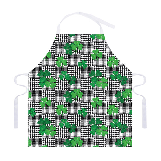 Shamrocks Houndstooth Pattern Print Adjustable Apron