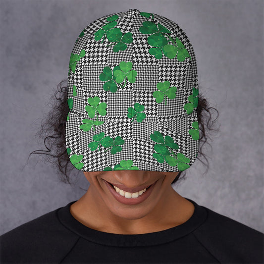 Shamrocks Houndstooth Pattern Print Baseball Cap