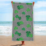 Shamrocks Houndstooth Pattern Print Beach Towel