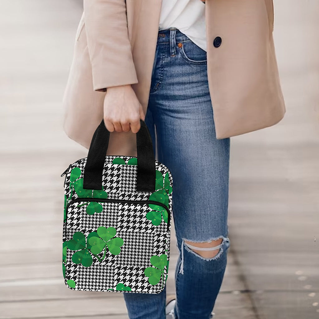 Shamrocks Houndstooth Pattern Print Bible Tote Bag