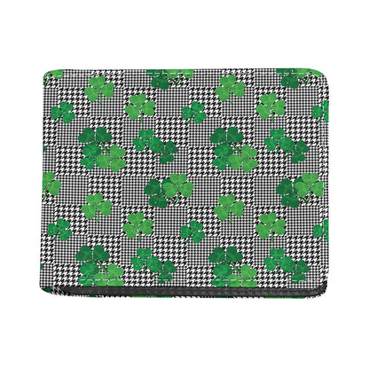 Shamrocks Houndstooth Pattern Print Bifold Wallet