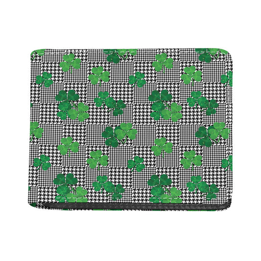 Shamrocks Houndstooth Pattern Print Bifold Wallet