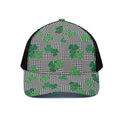 Shamrocks Houndstooth Pattern Print Black Mesh Trucker Hat
