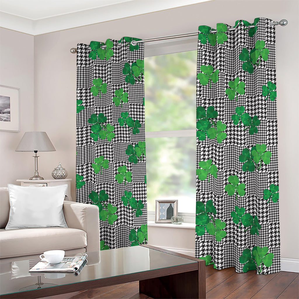 Shamrocks Houndstooth Pattern Print Blackout Grommet Curtains