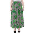 Shamrocks Houndstooth Pattern Print Chiffon Maxi Skirt