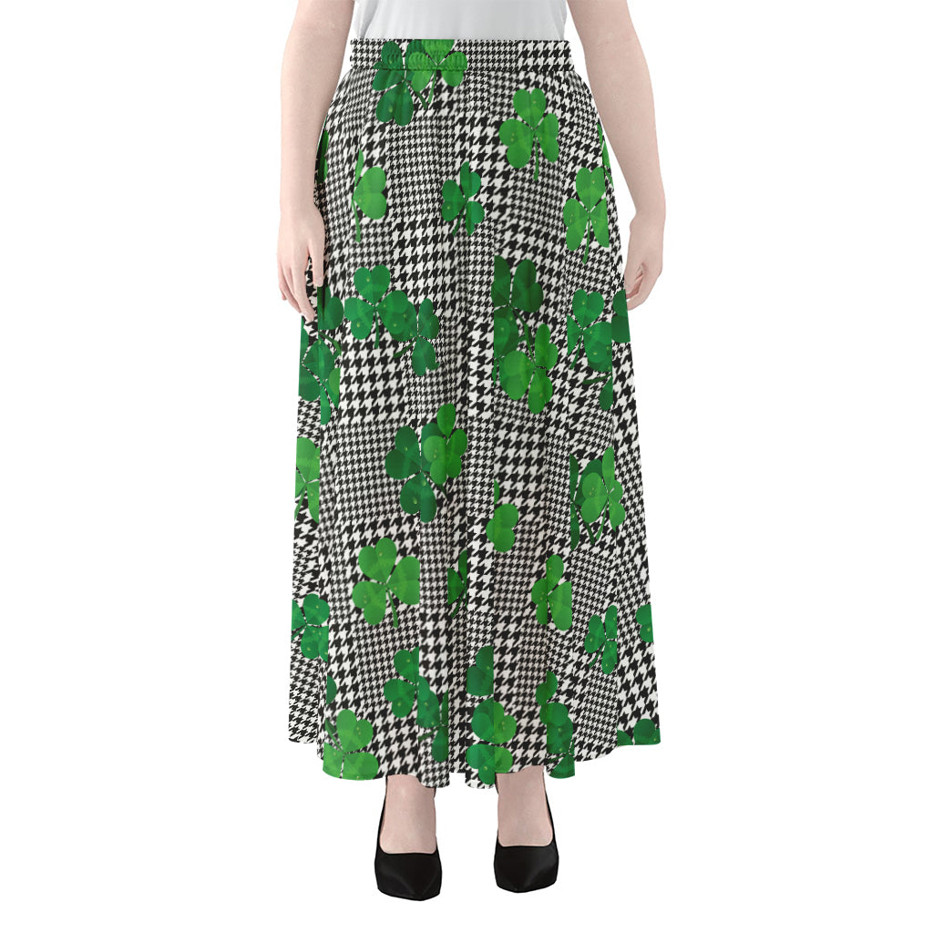 Shamrocks Houndstooth Pattern Print Chiffon Maxi Skirt
