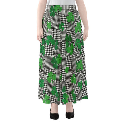 Shamrocks Houndstooth Pattern Print Chiffon Maxi Skirt