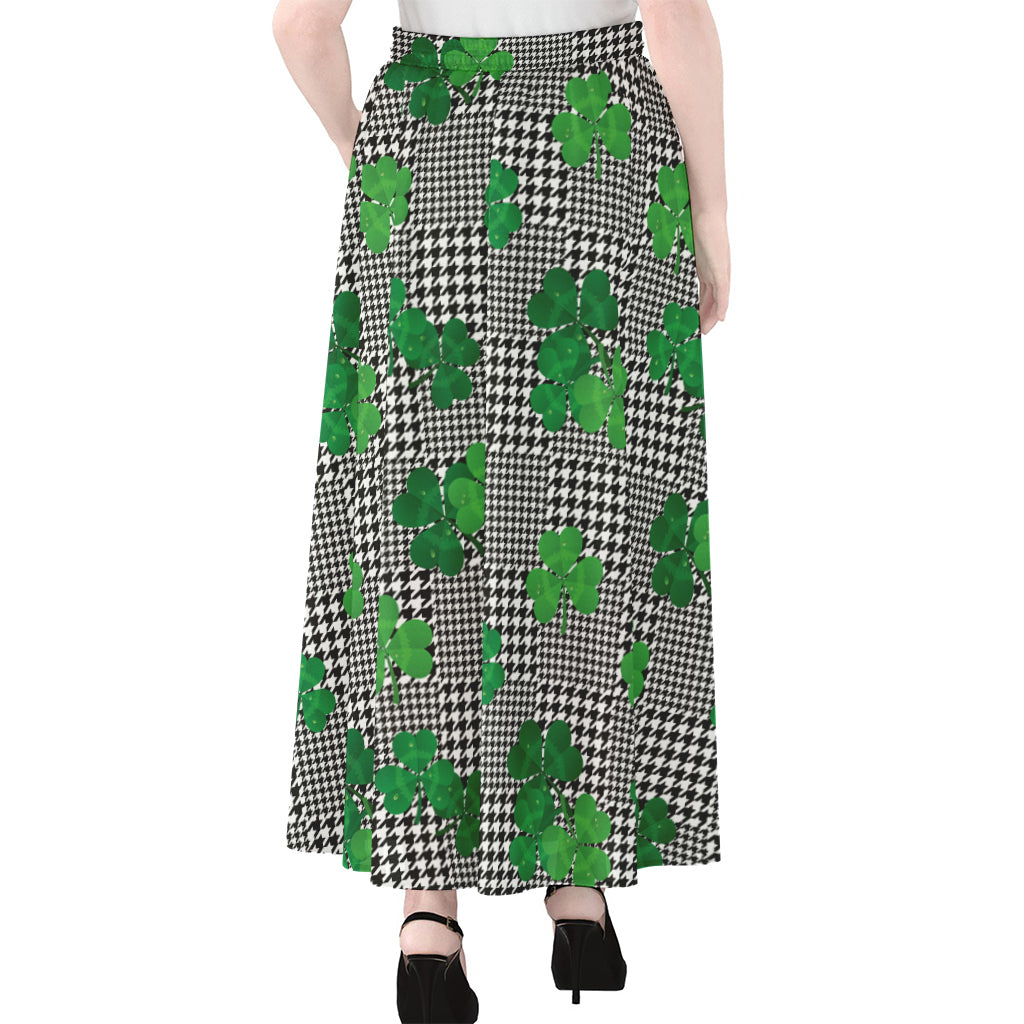 Shamrocks Houndstooth Pattern Print Chiffon Maxi Skirt