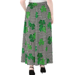 Shamrocks Houndstooth Pattern Print Chiffon Maxi Skirt