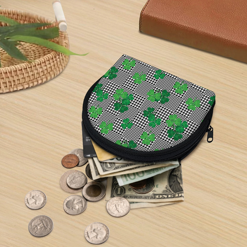 Shamrocks Houndstooth Pattern Print Coin Purse