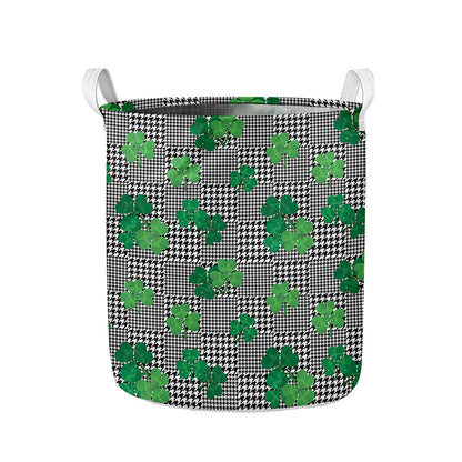 Shamrocks Houndstooth Pattern Print Collapsible Laundry Basket
