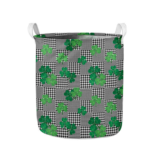 Shamrocks Houndstooth Pattern Print Collapsible Laundry Basket