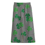 Shamrocks Houndstooth Pattern Print Cotton Front Slit Maxi Skirt