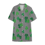Shamrocks Houndstooth Pattern Print Cotton Hawaiian Shirt