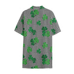 Shamrocks Houndstooth Pattern Print Cotton Hawaiian Shirt