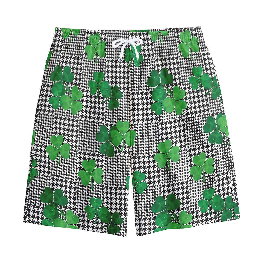 Shamrocks Houndstooth Pattern Print Cotton Shorts