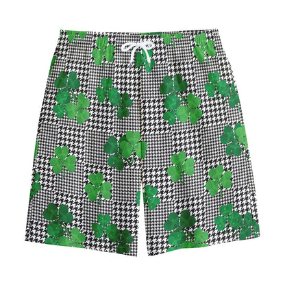 Shamrocks Houndstooth Pattern Print Cotton Shorts