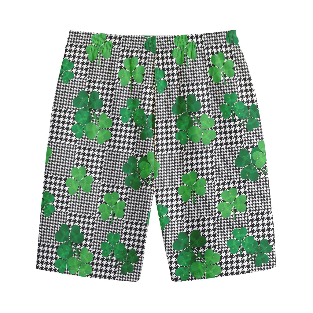 Shamrocks Houndstooth Pattern Print Cotton Shorts