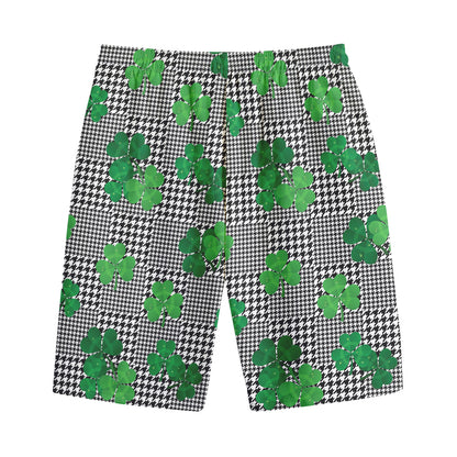 Shamrocks Houndstooth Pattern Print Cotton Shorts