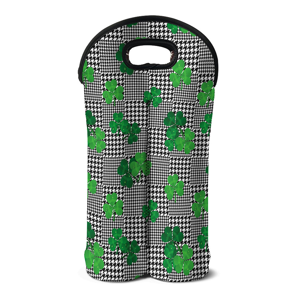 Shamrocks Houndstooth Pattern Print Double Neoprene Wine Tote