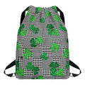 Shamrocks Houndstooth Pattern Print Drawstring Backpack