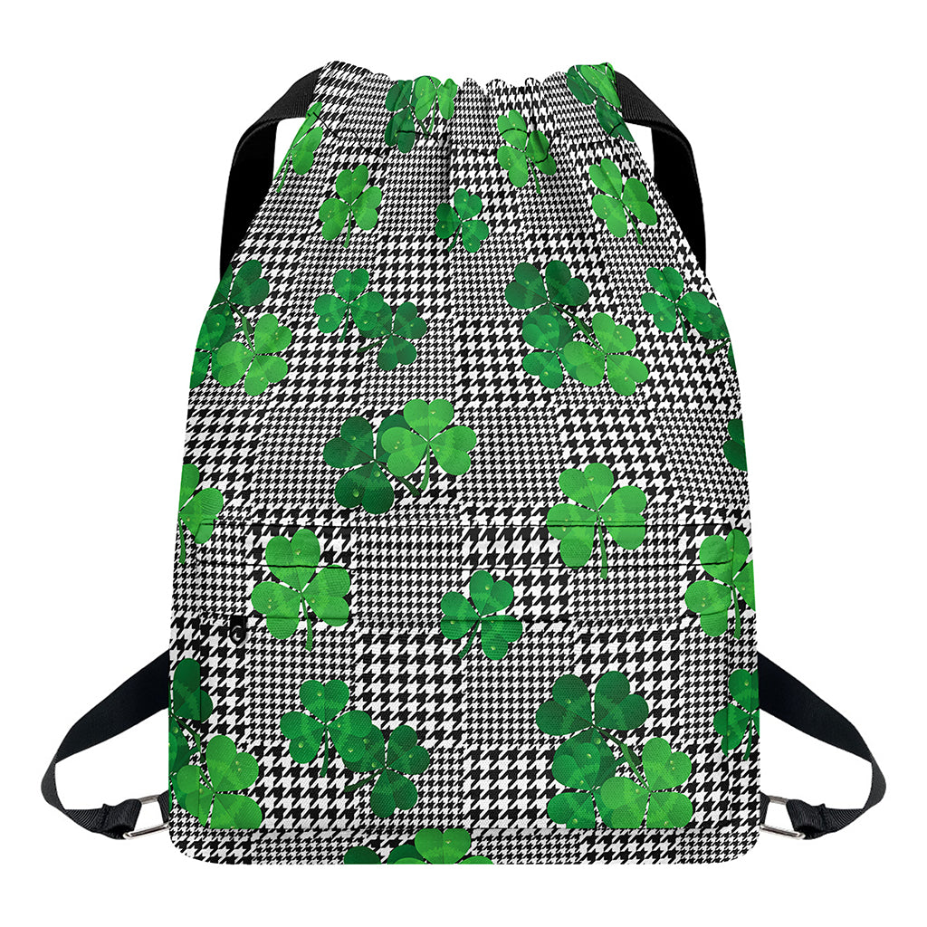 Shamrocks Houndstooth Pattern Print Drawstring Backpack