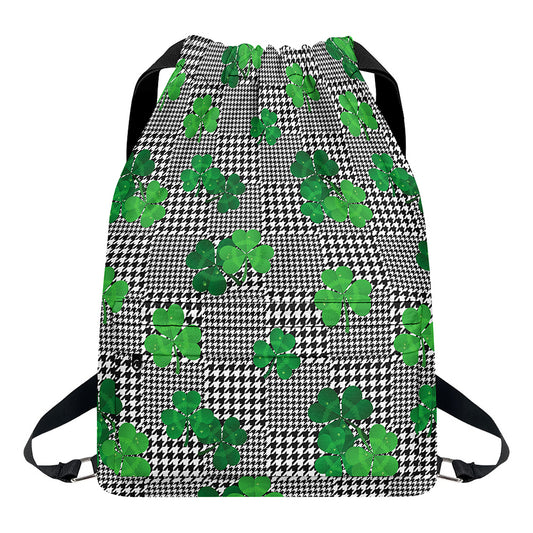 Shamrocks Houndstooth Pattern Print Drawstring Backpack