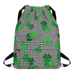 Shamrocks Houndstooth Pattern Print Drawstring Backpack