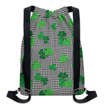 Shamrocks Houndstooth Pattern Print Drawstring Backpack