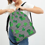 Shamrocks Houndstooth Pattern Print Drawstring Backpack