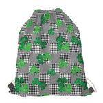 Shamrocks Houndstooth Pattern Print Drawstring Bag