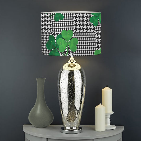 Shamrocks Houndstooth Pattern Print Drum Lamp Shade