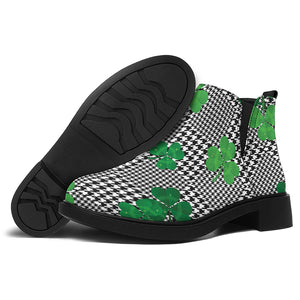 Shamrocks Houndstooth Pattern Print Flat Ankle Boots