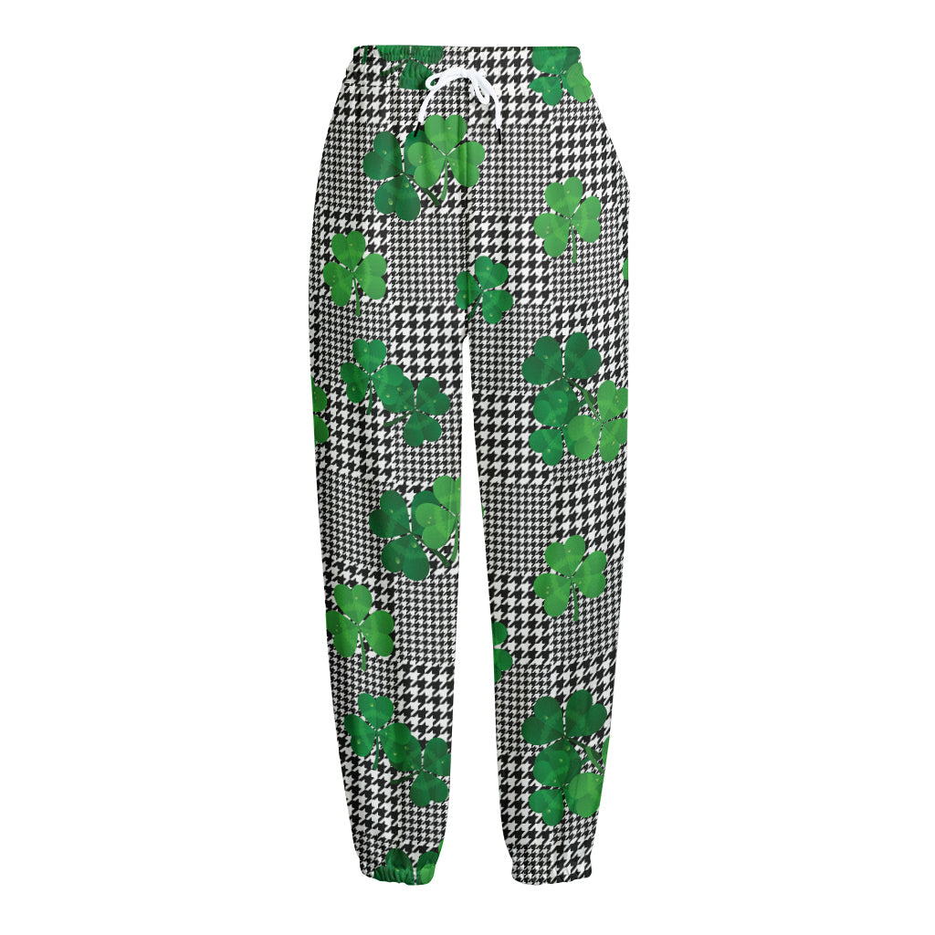 Shamrocks Houndstooth Pattern Print Fleece Lined Knit Pants