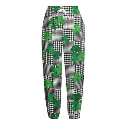 Shamrocks Houndstooth Pattern Print Fleece Lined Knit Pants