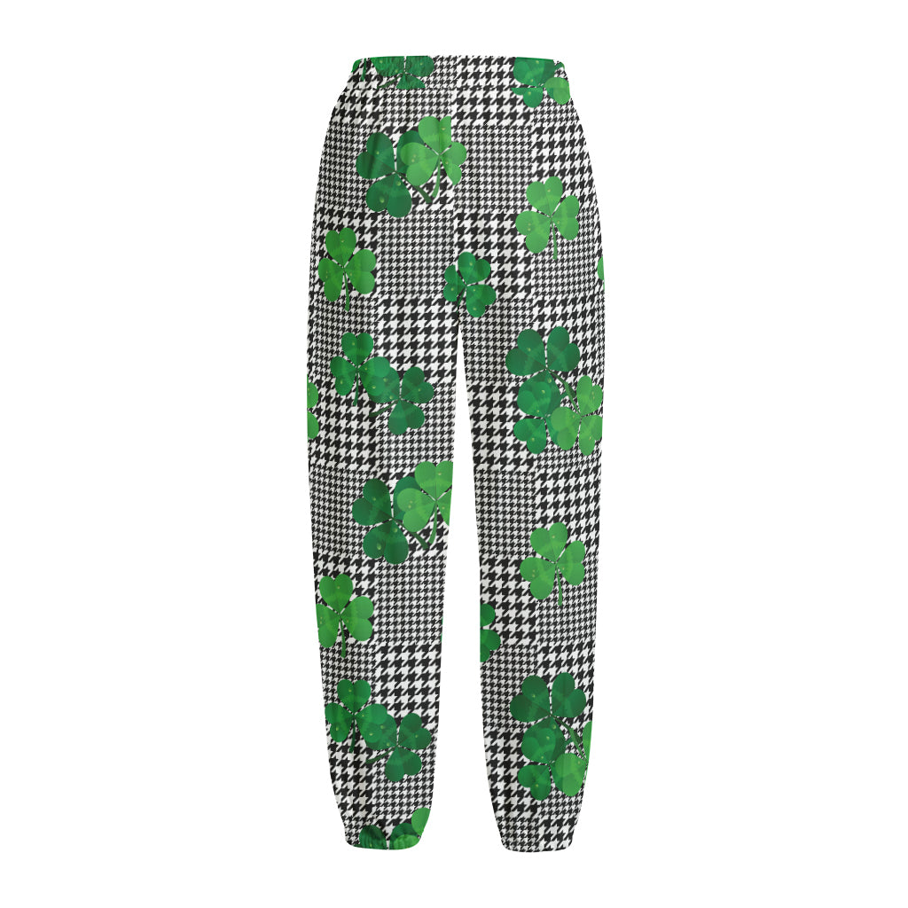 Shamrocks Houndstooth Pattern Print Fleece Lined Knit Pants
