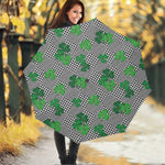 Shamrocks Houndstooth Pattern Print Foldable Umbrella