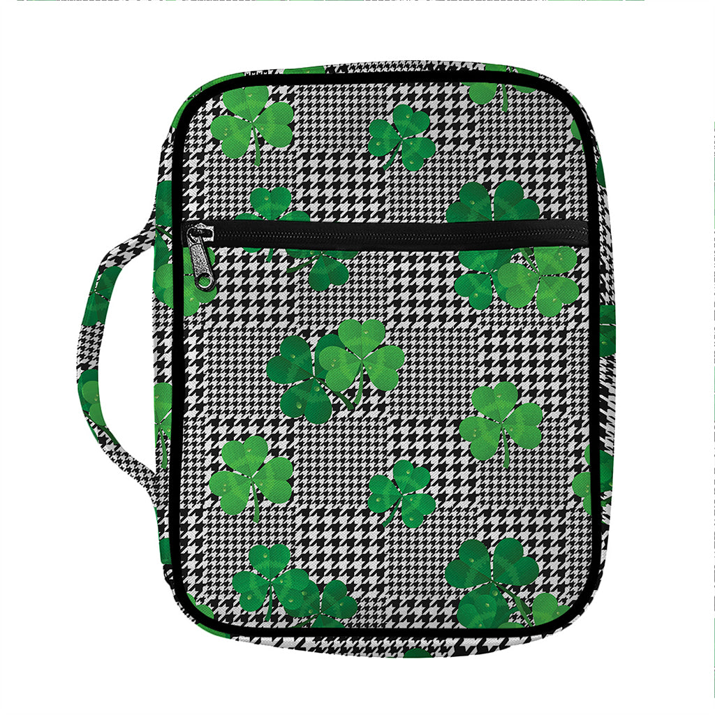 Shamrocks Houndstooth Pattern Print Front Pocket Bible Bag