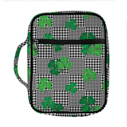 Shamrocks Houndstooth Pattern Print Front Pocket Bible Bag