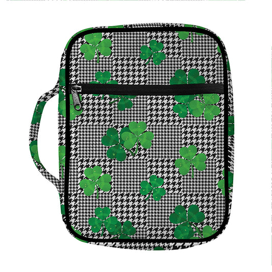 Shamrocks Houndstooth Pattern Print Front Pocket Bible Bag
