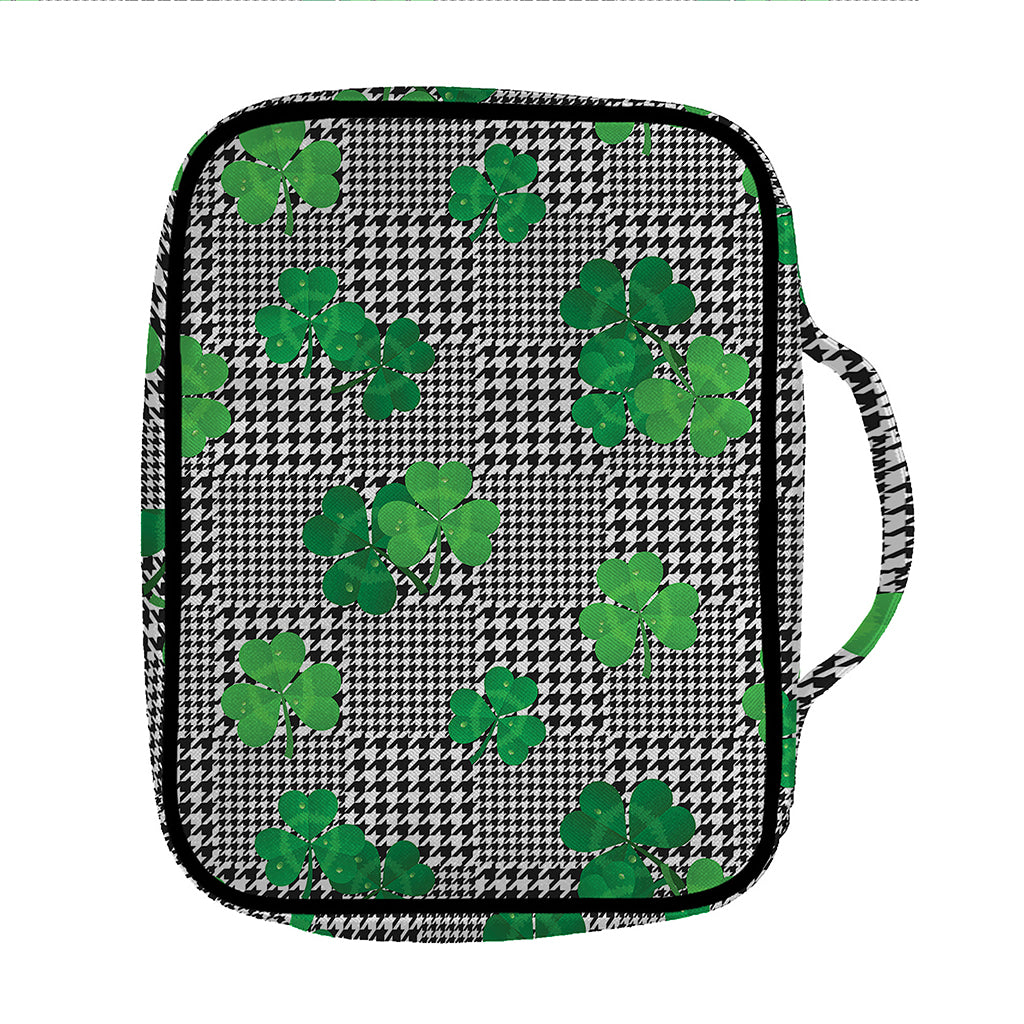 Shamrocks Houndstooth Pattern Print Front Pocket Bible Bag